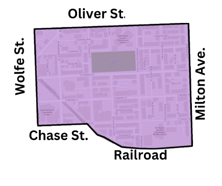 Purple Collington neighborhood boundary map from the community meeting flyer